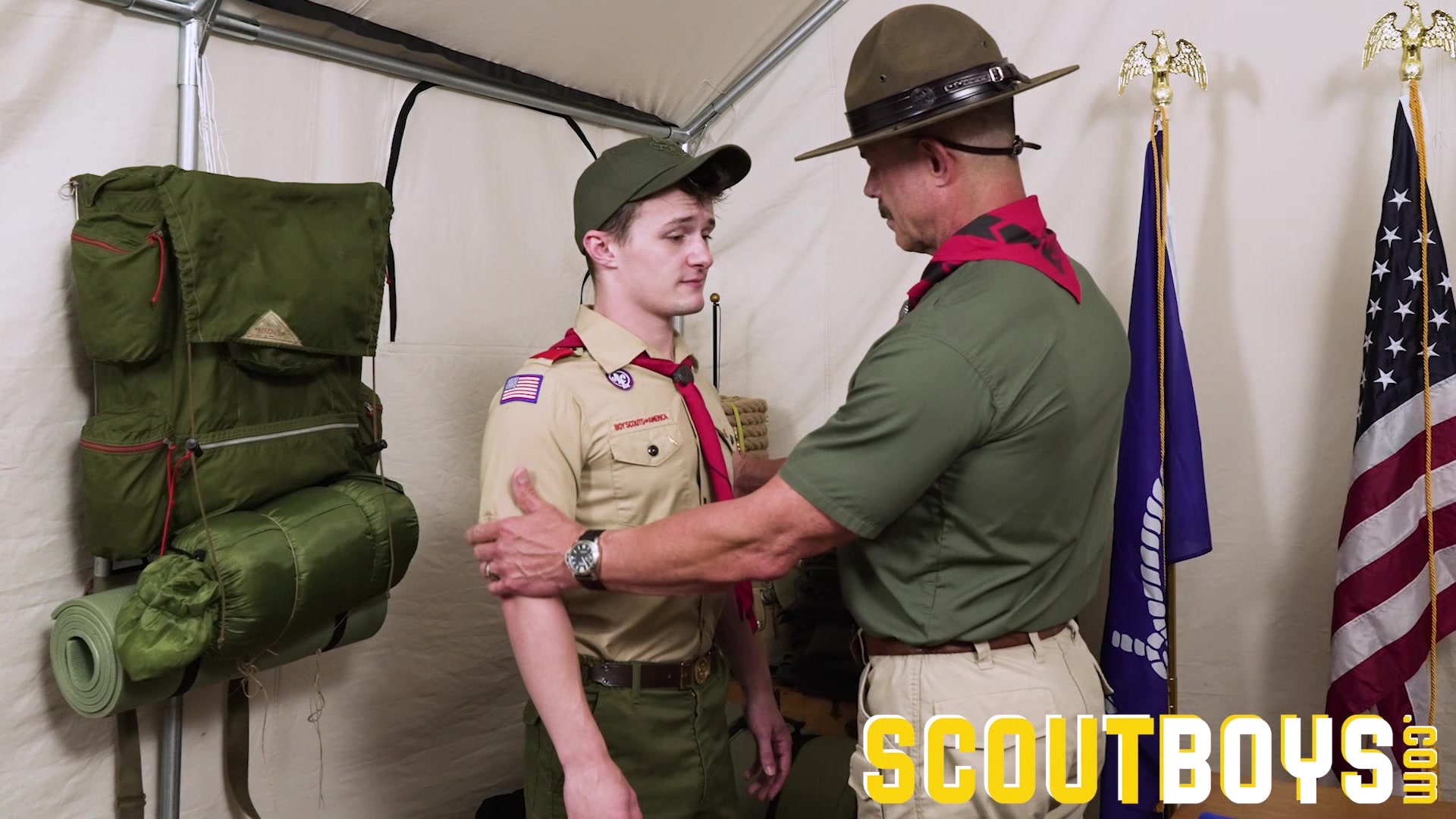 ScoutBoys Hung DILF Reece Scott barebacks cute scout in full uniform
