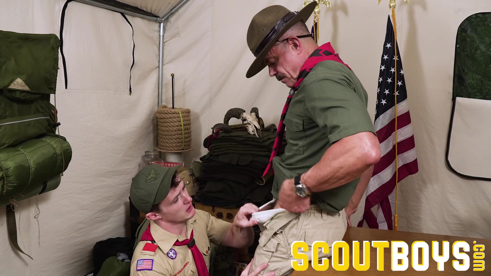 ScoutBoys Hung DILF Reece Scott barebacks cute scout in full uniform