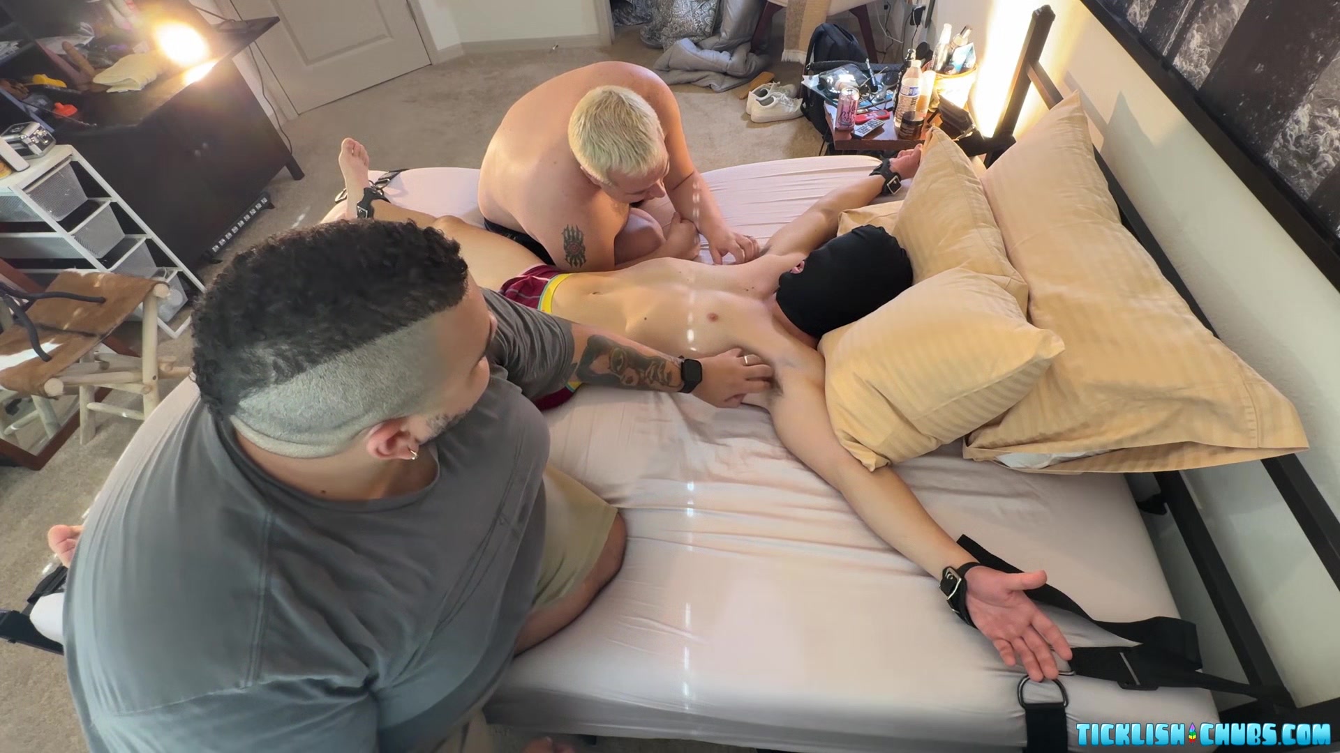 TicklishChub: Bear Matt and JD love to hear Bobby giggling while being tickled in bed