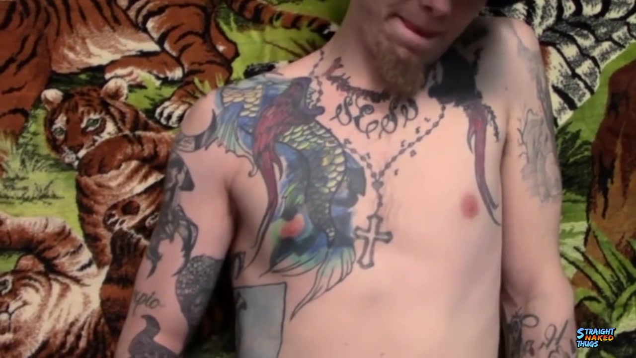 StraightNakedThugs: Tatted Thug Blinx Loves A Good Stroke And Big Cum Load