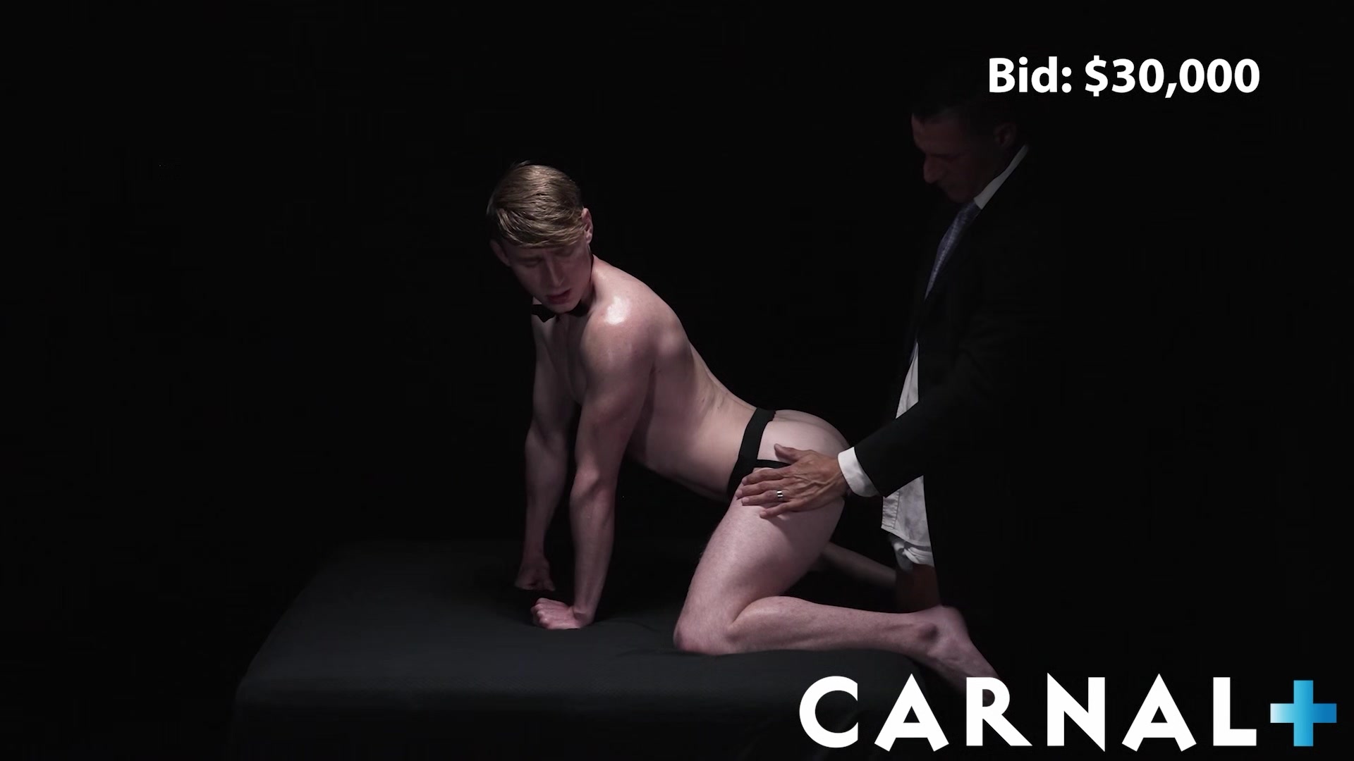 BoyForSale - Sub Eric Charming barebacked by two muscle daddies