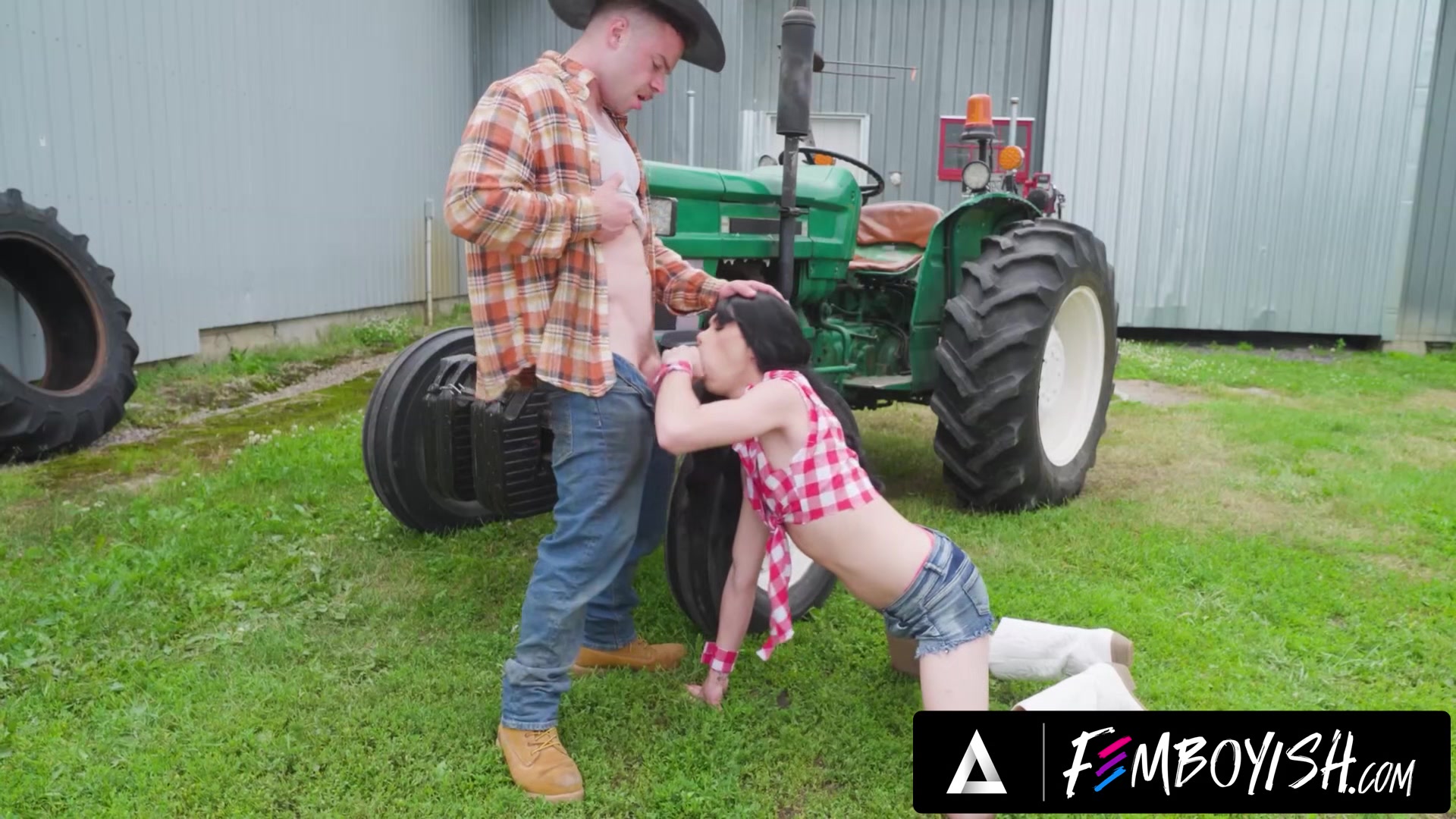 FEMBOYISH - Ranch Owner Marcus McNeil Hard Fucks Cowgirl Femboy Sydney Next To His Tractor