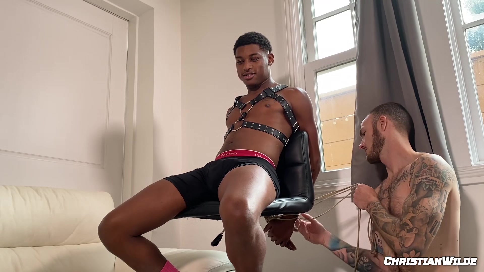 ChristianWilde: Christian Wilde Gagged And Edged Ty Santanas Big Black Cock