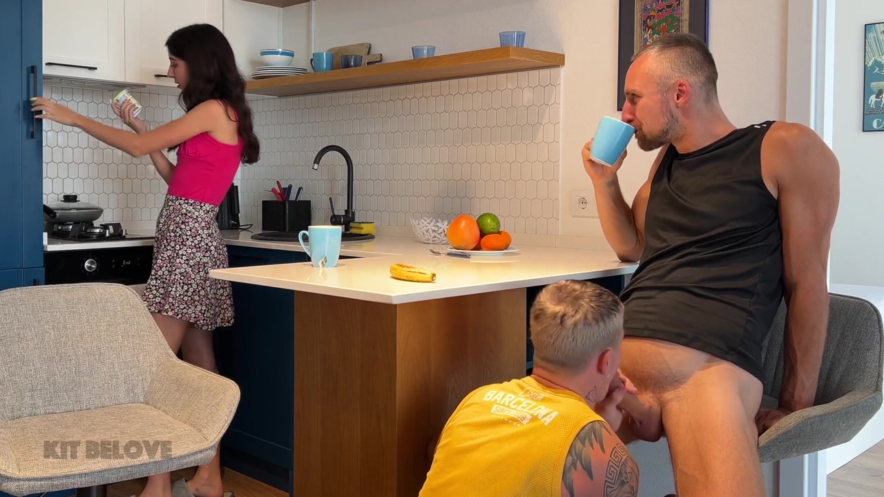 Husband Sucked Off His Friend While His Wife Washed The Dishes