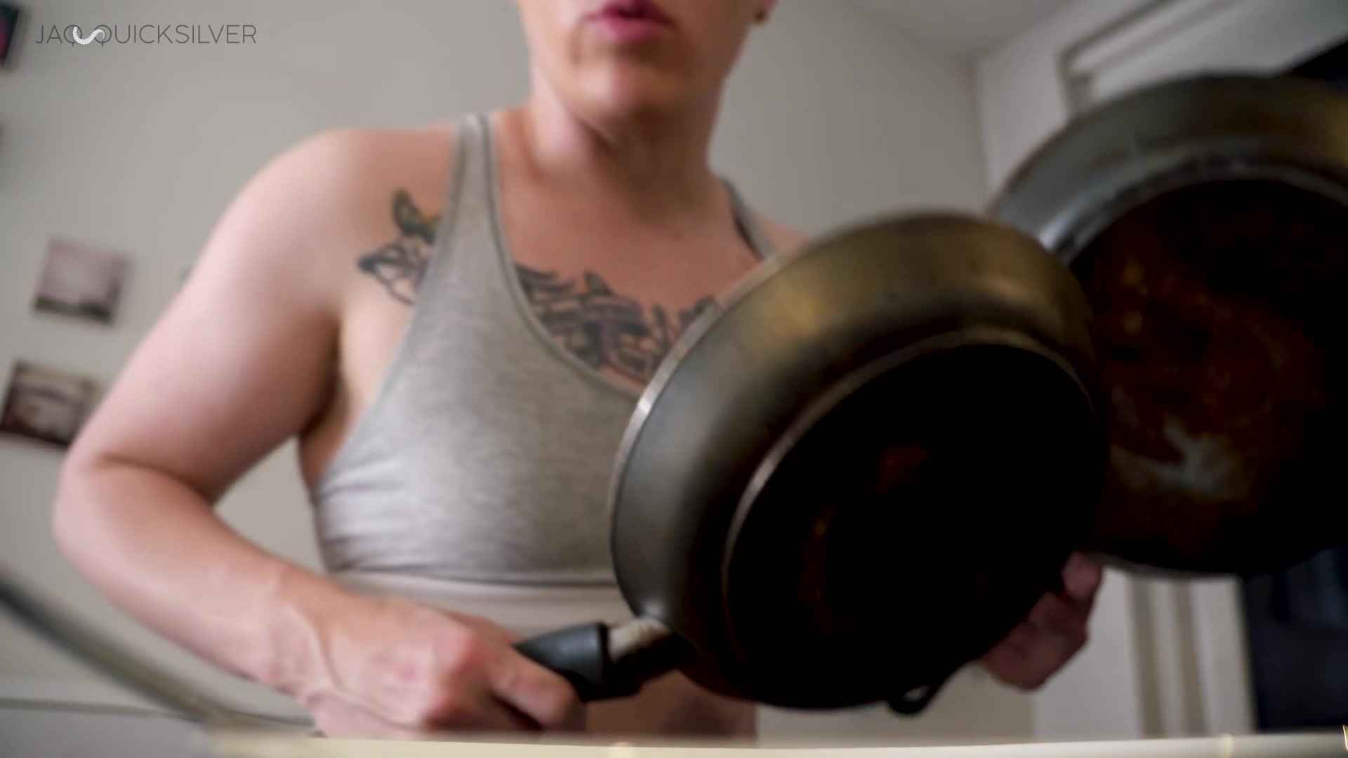 Shrunk by the Hunk! Tiny POV of cooking, eating, and flexing with your giant FtM gym buddy
