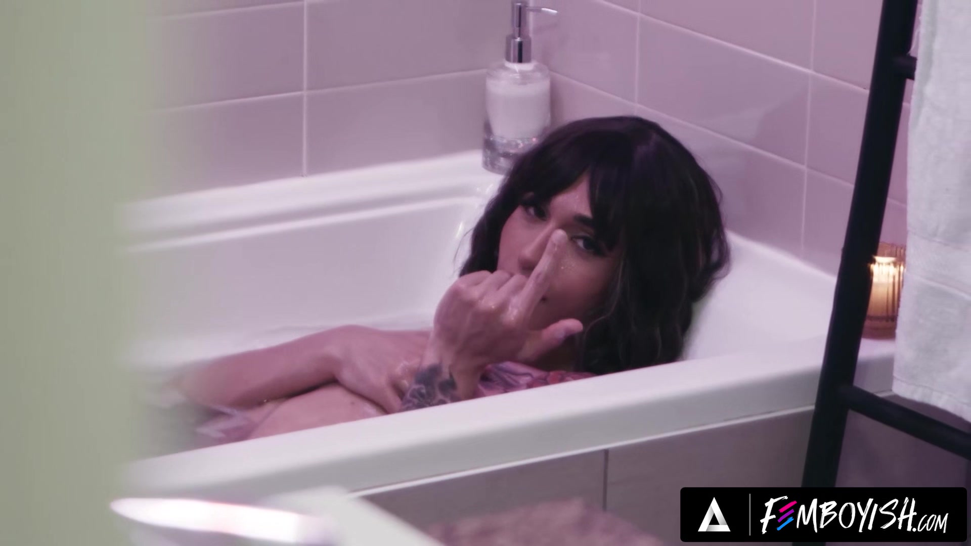 FEMBOYISH Cute Femboy Dante Snoww Lathers Up In Bubble Bath Enzo Muller Gets In To Fuck Him Hard