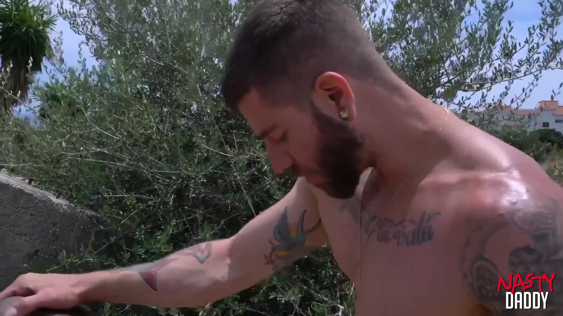 NastyDaddy: Rough Public Fuck And Creampie With Two Tattooed Hunkies