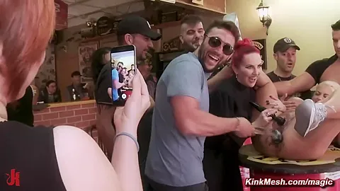 Bound Blonde Fucked In Public Biker Bar