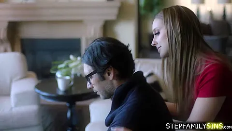 Brunette stepdaughter gets face fucked by pissed off stepdad