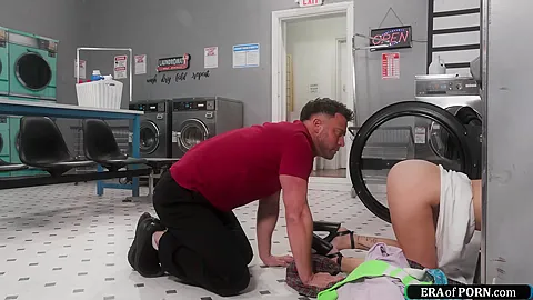 Blonde stuck in laundrymachine and will do anything for help