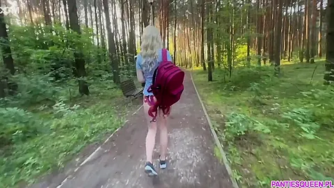 Public Dare - Stepsister Walks Around Naked Outdoors In Park And Plays With Remote Control Vibrator In Her Pussy