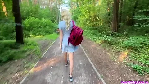Public Dare - Stepsister Walks Around Naked Outdoors In Park And Plays With Remote Control Vibrator In Her Pussy