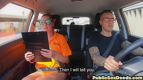 Nerdy driving instructor rides students 18+ cock