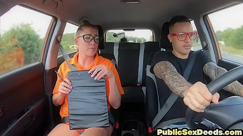 Nerdy driving instructor rides students 18+ cock