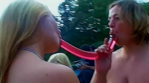 Outdoor five way lesbian orgy