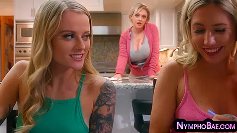 Busty lez stepmom licks stepteen pussy before scissoring