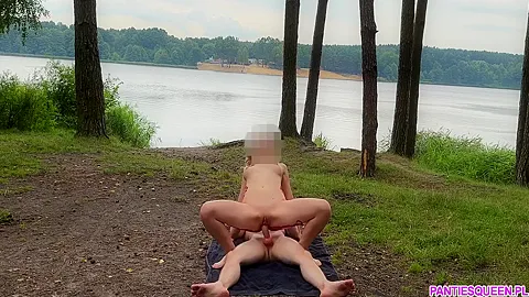 Blonde Roughly Rides Big Cock Outdoors In Forest Until Gets Huge Cumshot Load On Boobs