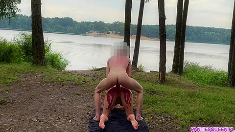 Blonde Roughly Rides Big Cock Outdoors In Forest Until Gets Huge Cumshot Load On Boobs