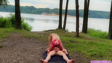 Blonde Roughly Rides Big Cock Outdoors In Forest Until Gets Huge Cumshot Load On Boobs