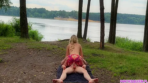 Blonde Roughly Rides Big Cock Outdoors In Forest Until Gets Huge Cumshot Load On Boobs