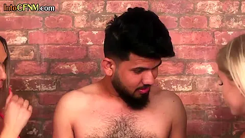 CFNM British yoga femdoms jerk guy cock in group action