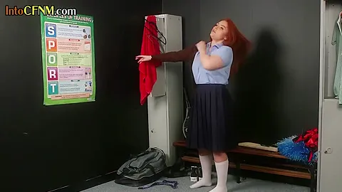 CFNM college uniform redhead jerks in group locker room HJ