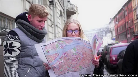 Nerdy tourist gets cumsprayed