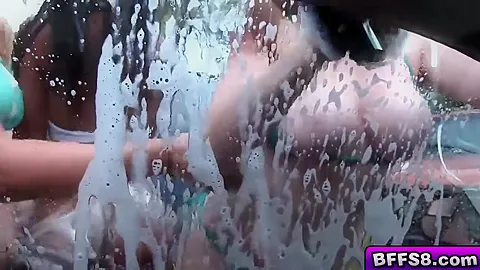 Awesome Car Wash Orgy With The teen 18+ Cheerleaders
