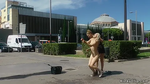 Blonde Excercising In Public Streets