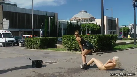 Blonde Excercising In Public Streets
