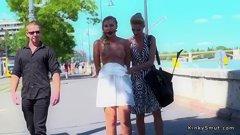 Gagged Bare Tits And Ass Blonde In Public