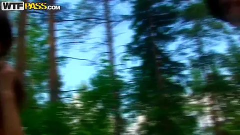 Two seductive chicks getting banged in forest