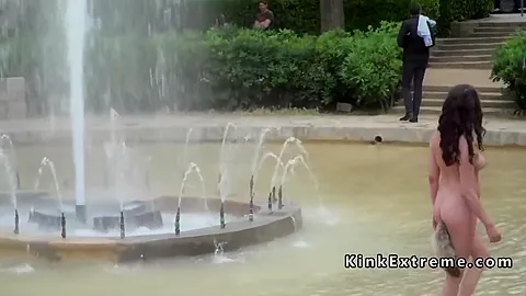 Butt Plugged Slave In Fountain