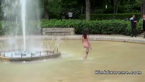 Butt Plugged Slave In Fountain