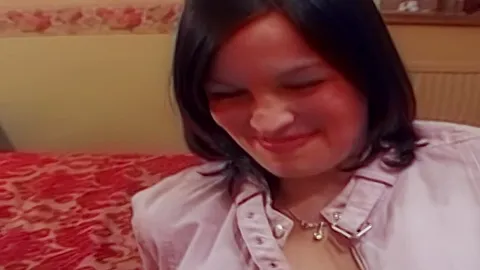 Pregnant giggly British teen 18+ gags on cum