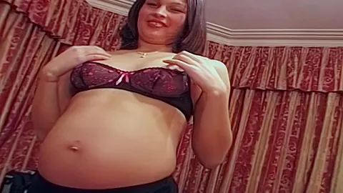 Pregnant giggly British teen 18+ gags on cum
