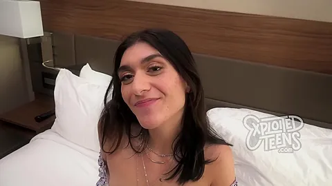 Watch this tall leggy teen 18+ with big beautiful tits suck cock POV style