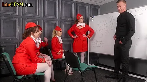 Cfnm Stewardesses In Femdom Group Oral And Wanking Action