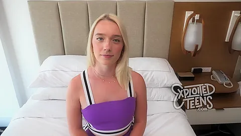 Pretty blonde teen 18+ sucks cock and eats ass