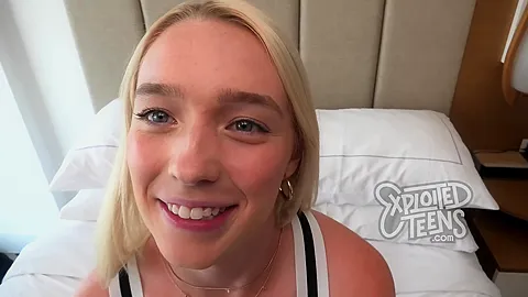 Pretty blonde teen 18+ sucks cock and eats ass