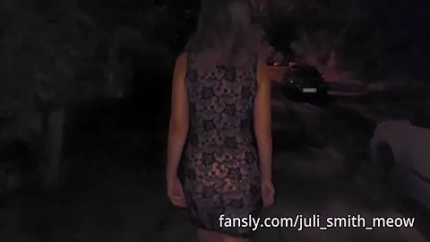 Girl Walking In A Transparent Lace Dress