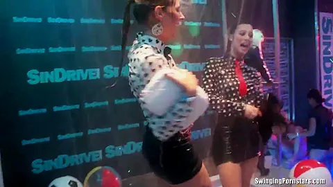 Wet lesbians dancing erotically