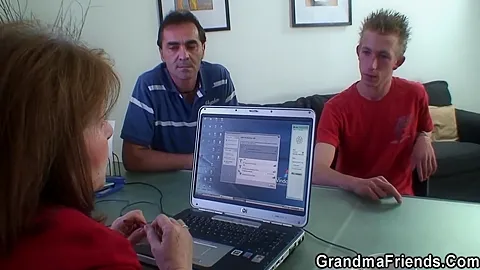 Very Old Office Boss Swallows Two Dicks At Once