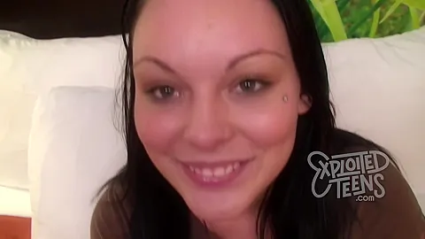 18 yr old brunette teen 18+ with small tits gives head