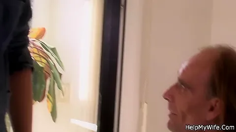 Old Husband Watching Stranger Pleasing His Wife