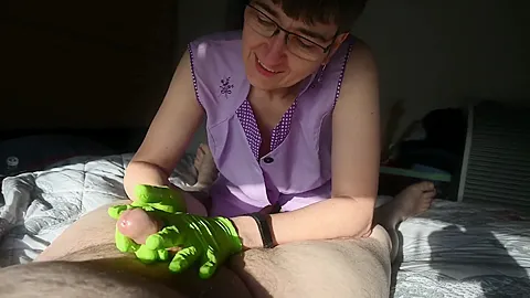 Handjob In Green Latex Gloves - HotMilf