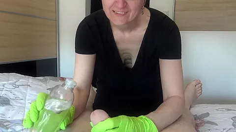 Green Gloves Covered In Cum - HotMilf
