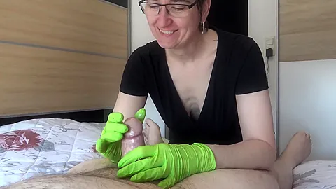 Green Gloves Covered In Cum - HotMilf
