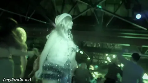 She wore only a tinsel at club! Public flashing