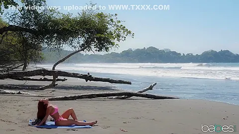 Running Man Finds Cute Redhead On The Beach